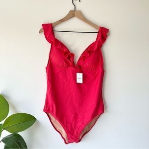 J. Crew Ruffle-shoulder V-neck one-piece swimsuit